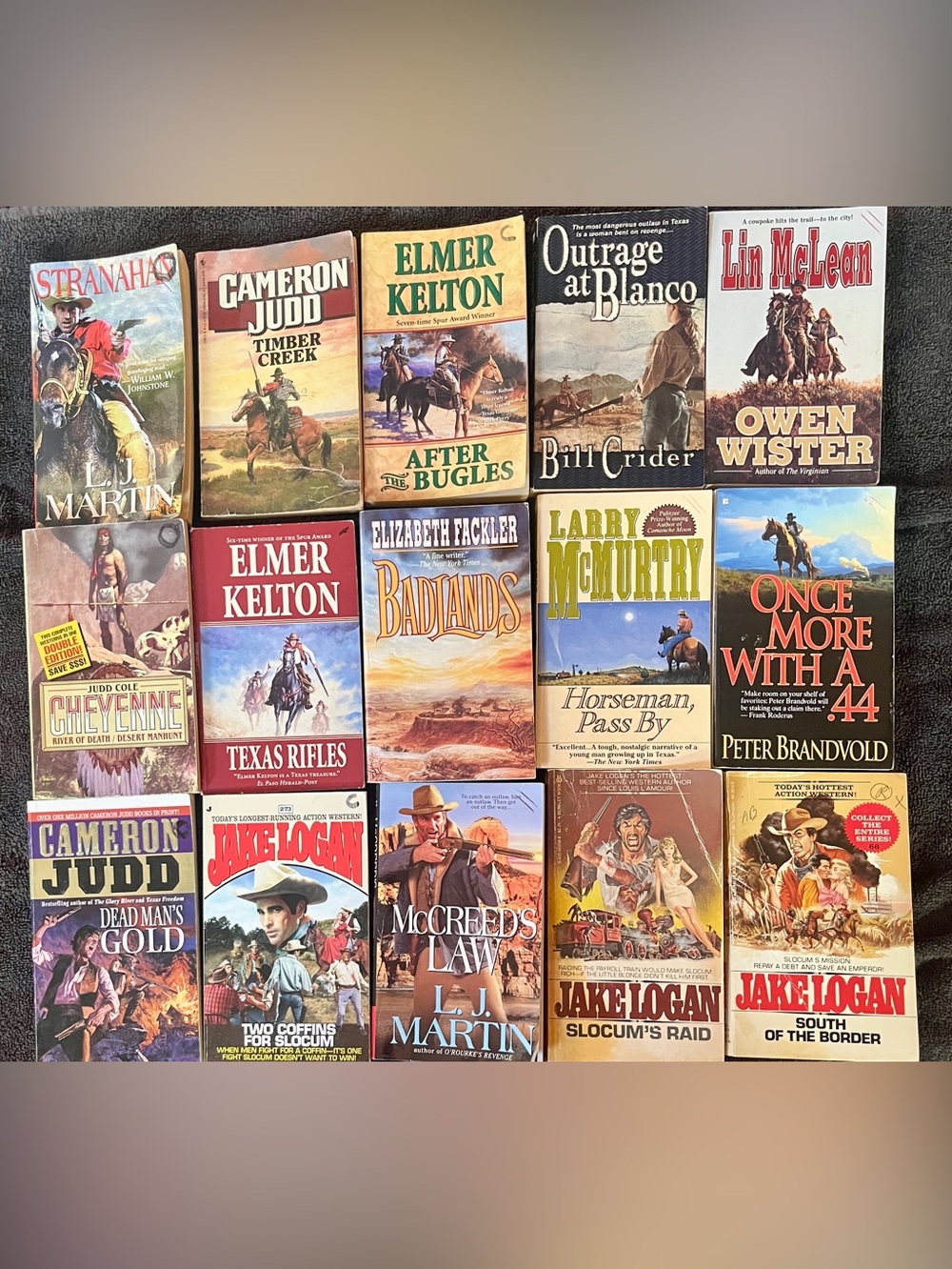 Lot of 15 Western Paperback Books Larry McMurtry, Elmer Kelton, Jake Logan